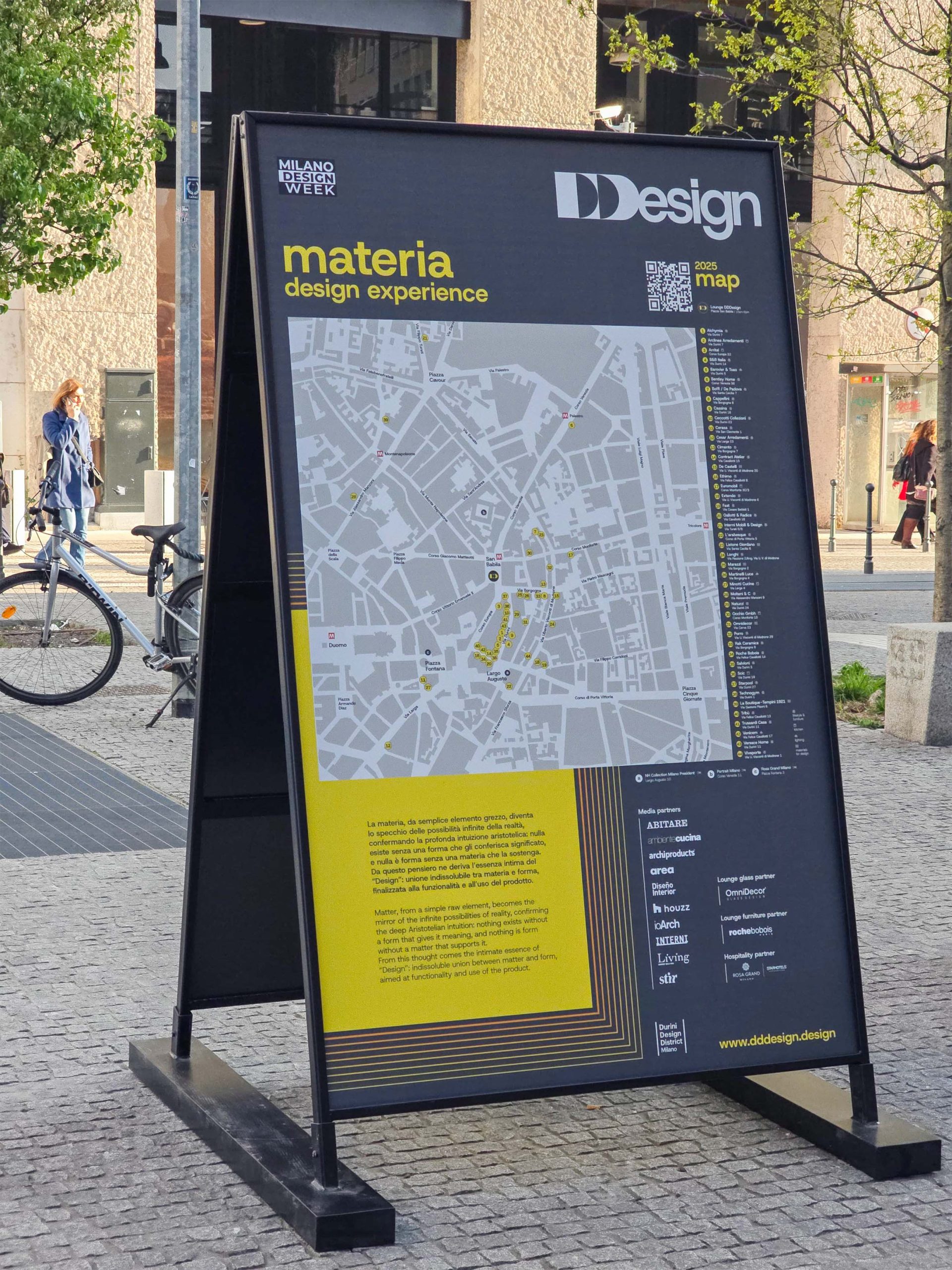 Mappa DDDesign per Milano Design Week, evento Materia Design Experience. Guida ai partner: Abitare, Houzz, Interni Living. Scopri il design e l'arredamento a Milano.